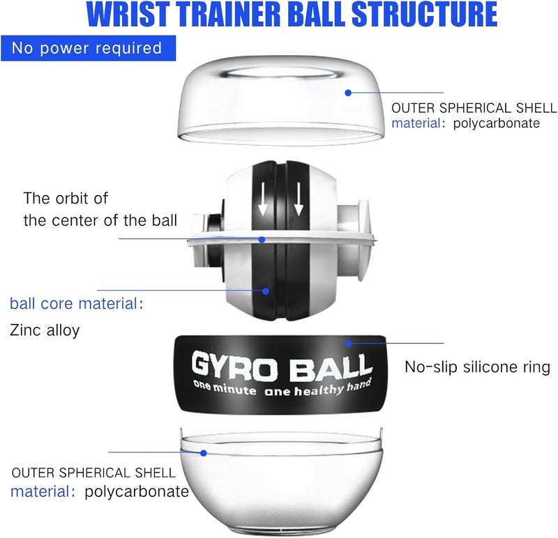 Glimin 4 Pcs Wrist Trainer Ball Auto Start Hand Gyro Ball Wrist Strengthener Self Starting Forearm Exerciser with Bag and Strap for Strengthening Arms Fingers Wrist Training - Image 3